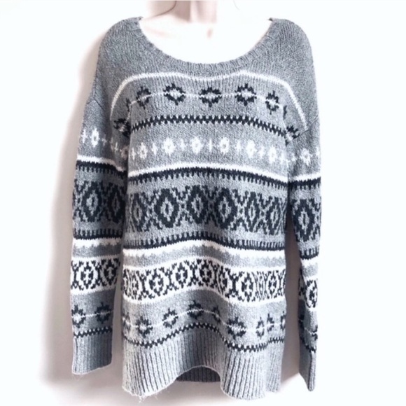 🆕 American Eagle high low gray pullover cozy knit gray white tunic sweat… - Picture 1 of 8